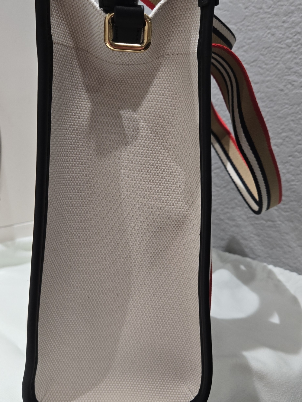 Burberry Canvas Icon Tote in Beige with Black Leather Trim - Picture 4 of 8
